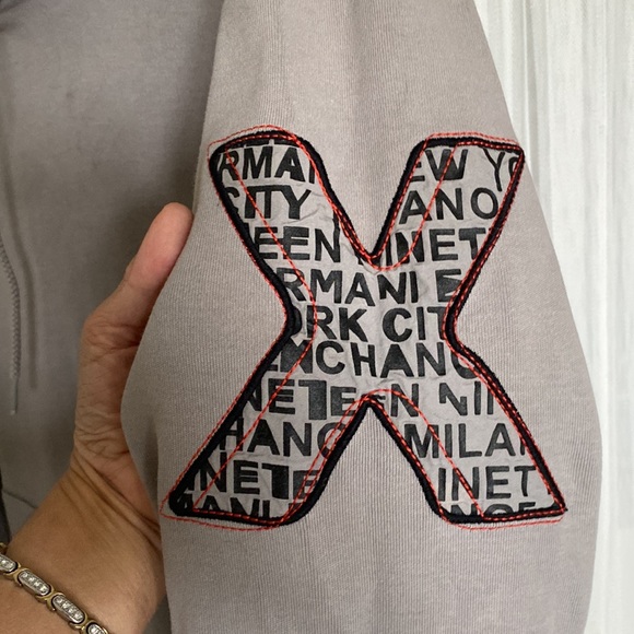 REDUCED 🪷Y2K Armani Exchange light grey hoodie, pullover, embroidery AX on arms - Picture 11 of 17